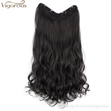 Vigorous Synthetic Hair Extensions Clips in Straight Curly Wavy 1 Piece Set Thick Hairpiece with 4 Clips Natural Black Color